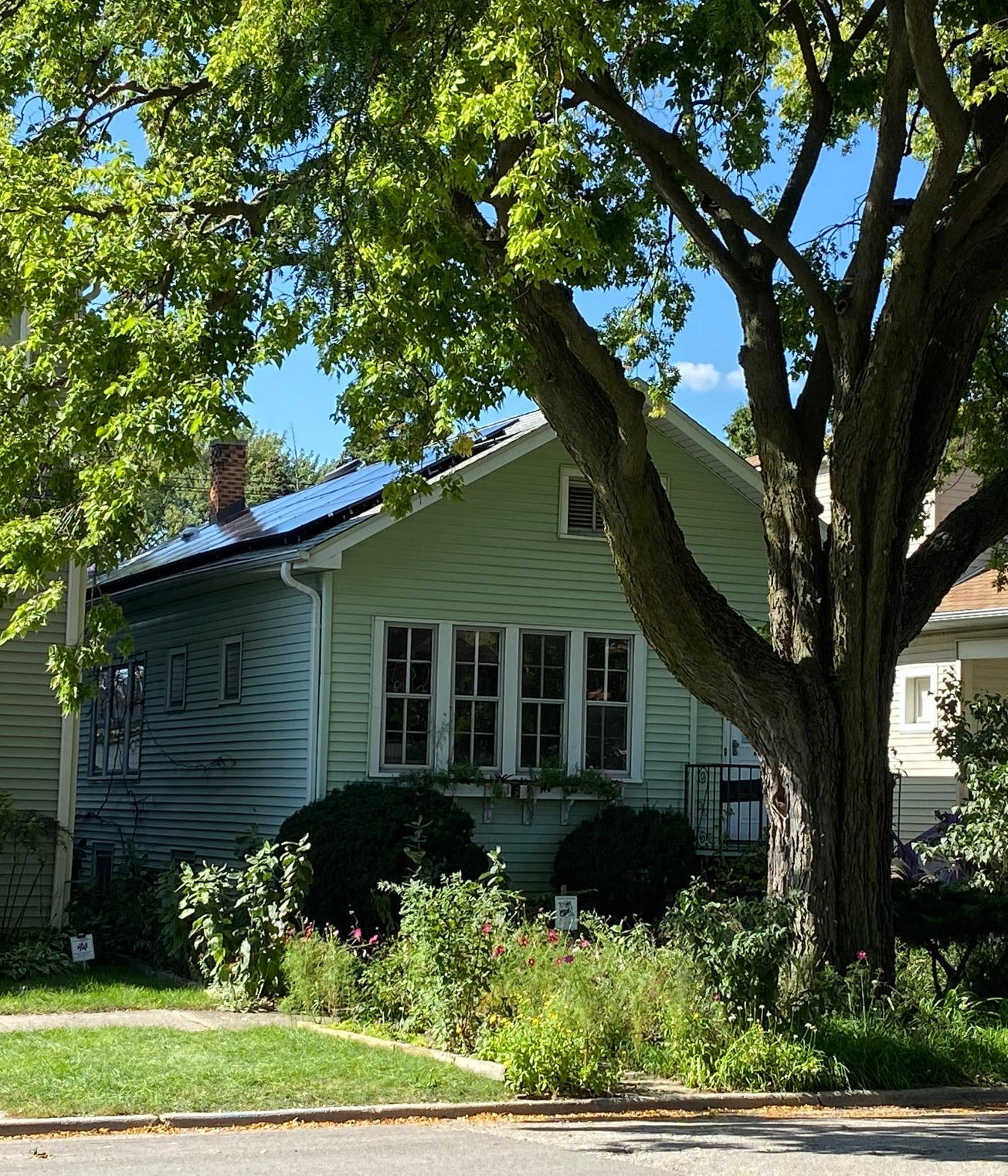 view of home solar panels from the street